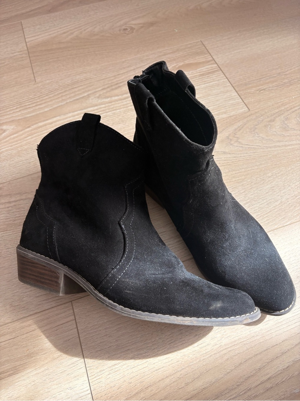 Old Navy Black Suede Ankle Booties with Low Block Heel